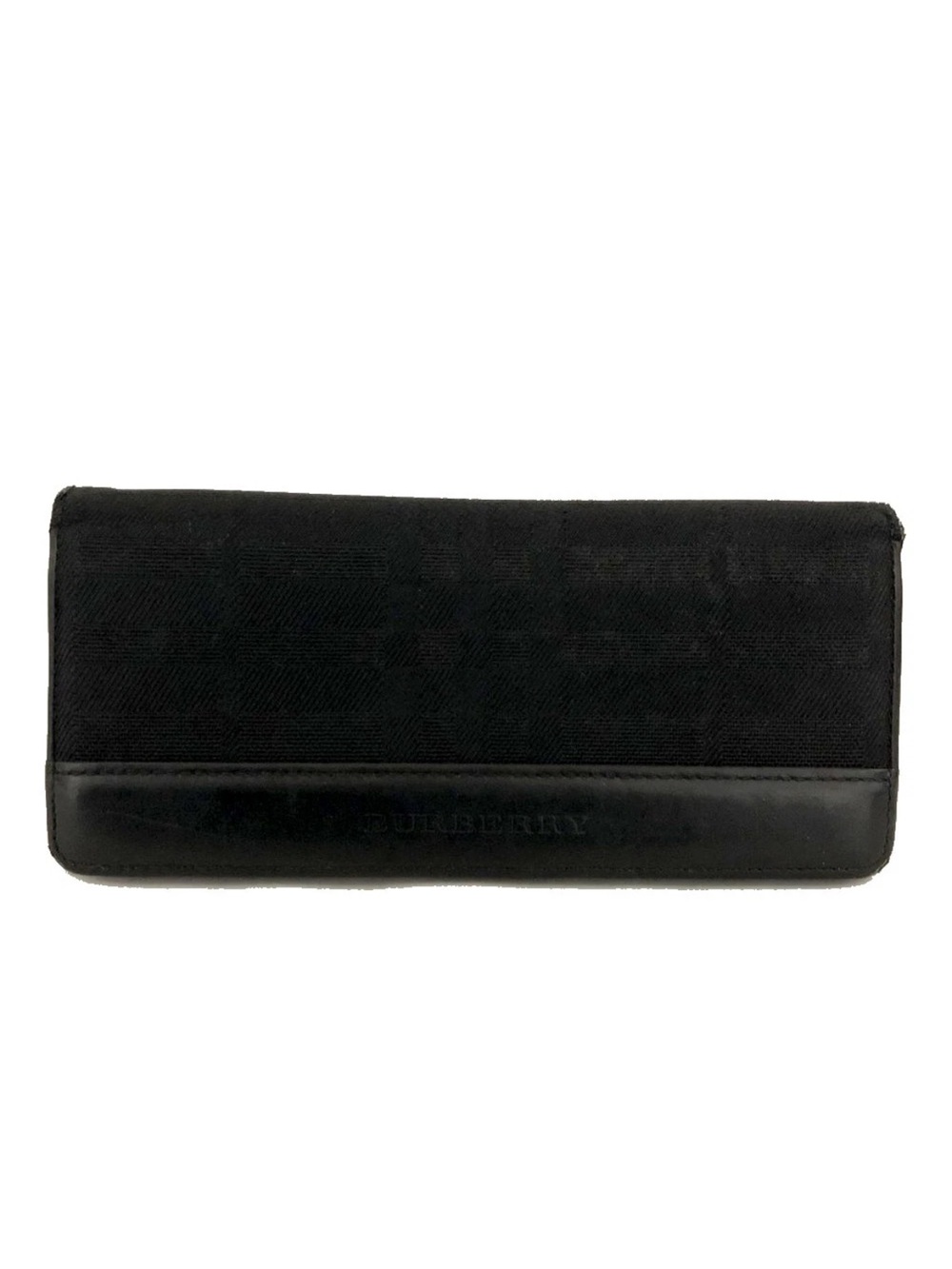 Burberry Vintage Black Jacquard Check Canvas Leather Long Bifold Wallet 👝